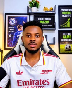 Ifeanyi Ekwueme, founder of Hoodtrends Predict, in his football analysis studio